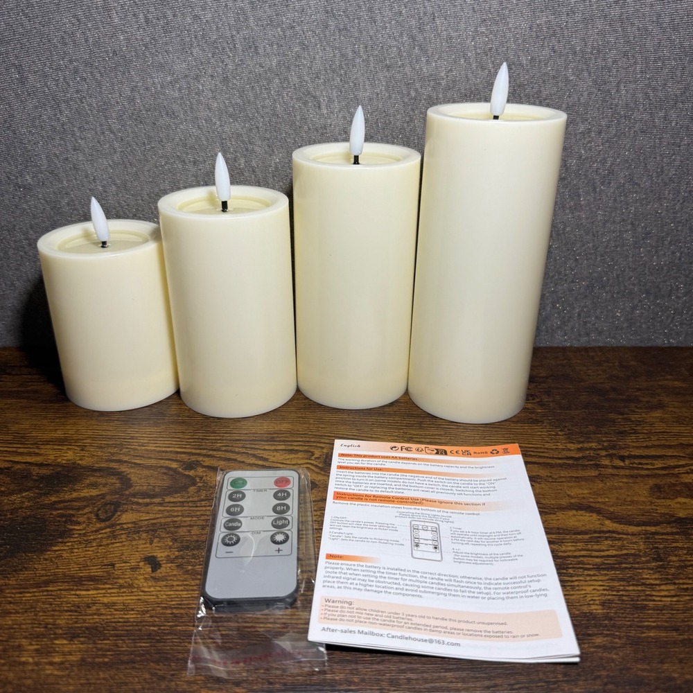 Set of 4 Flameless LED Candles Battery Operated Flickering Wick with Remote